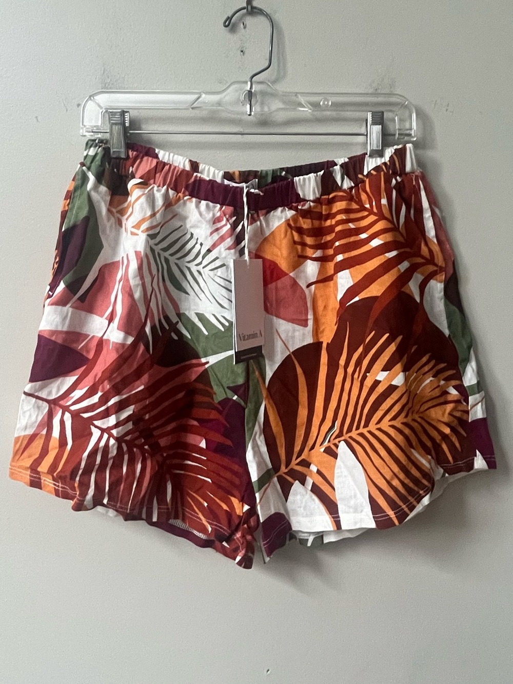 Vitamin A Tropical Palm Print High Waist Linen Blend Cover Up Shorts Medium NWT